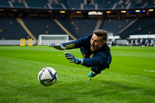 Goalkeeper Andreas Linde of Sweden