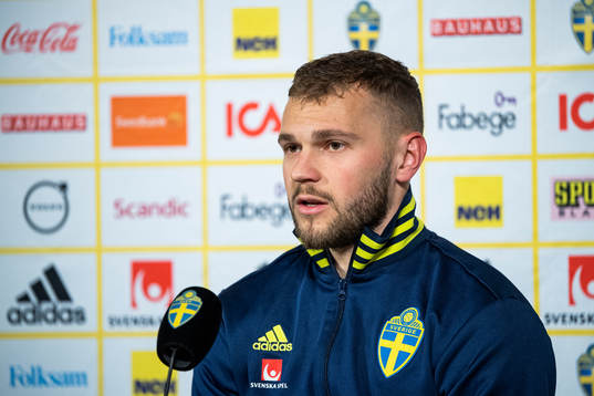 Jesper Karlström of Sweden attends a press conference with