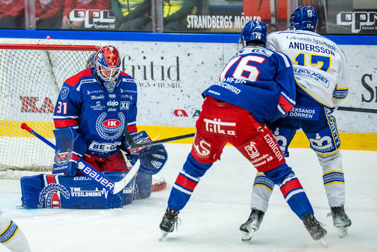 Oskarshamns målvakt Tim Juel och Emil Martinsen Lilleberg