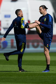 Robin Quaison and Zlatan Ibrahimovic of the Swedish