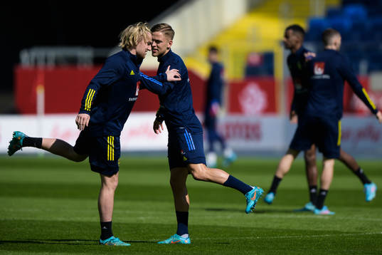 Emil Forsberg and Jesper Karlsson of the Swedish national