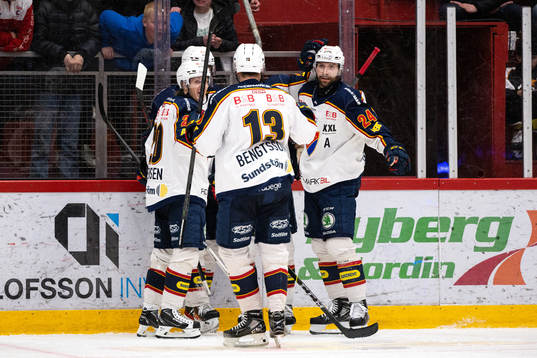 Djurgårdens spelare jublar med Cameron Schilling