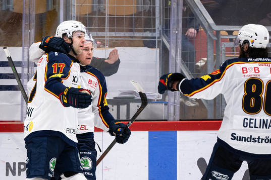 Djurgårdens Marc-Andre Gragnani och Tim Söderlund jublar