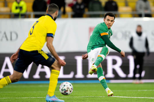 Tyreik Wright of Ireland scores the 0-2 goal