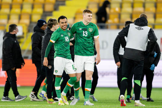 Dawson Devoy and Jake O'Brien of Ireland celebrate