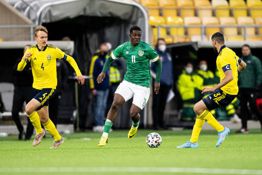Ademipon Odubeko of Ireland compete with Jesper Tolinsson
