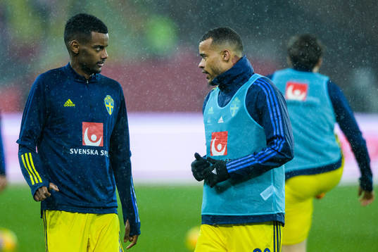 Alexander Isak and Robin Quaison of Sweden
