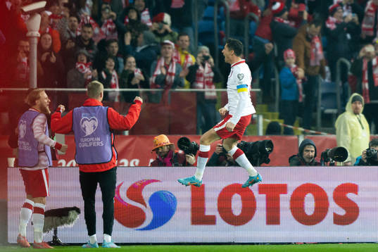 Robert Lewandowski of Poland celebrates the 1-0 goal