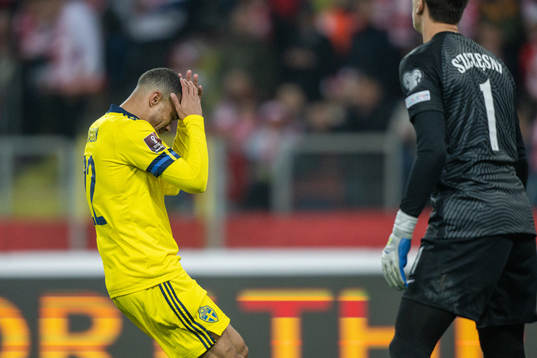 Robin Quaison of Sweden looks dejected