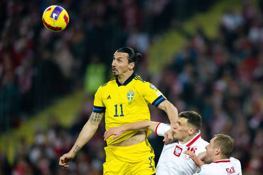 Zlatan Ibrahimovic  of Sweden against Krystian Bielik of