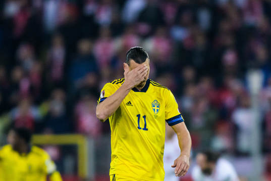Zlatan Ibrahimovic of Sweden looks dejected