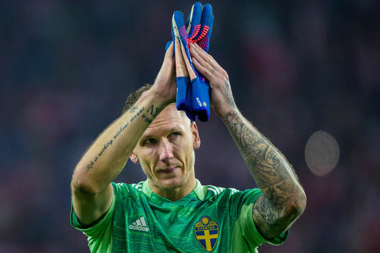 Goalkeeper Robin Olsen of Sweden looks dejected