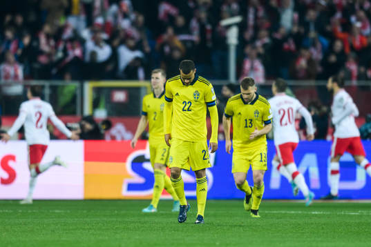 Robin Quaison of Sweden looks dejected