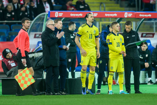 Zlatan Ibrahimovic and Jesper Karlsson of Sweden