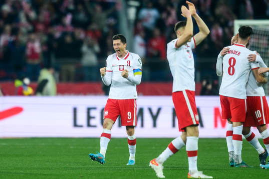 Robert Lewandowski of Poland celebrates
