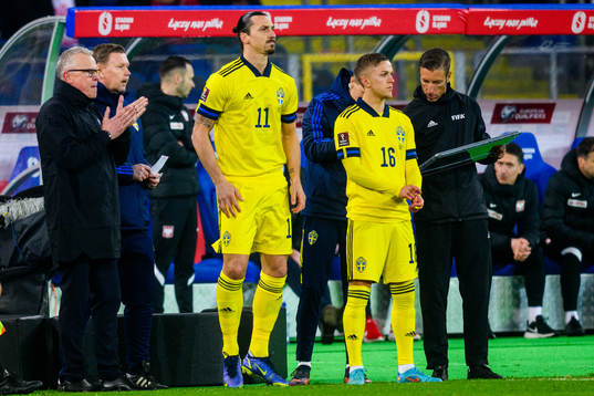 Zlatan Ibrahimovic and Jesper Karlsson of Sweden is