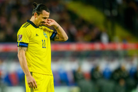 Zlatan Ibrahimovic of Sweden looks dejected