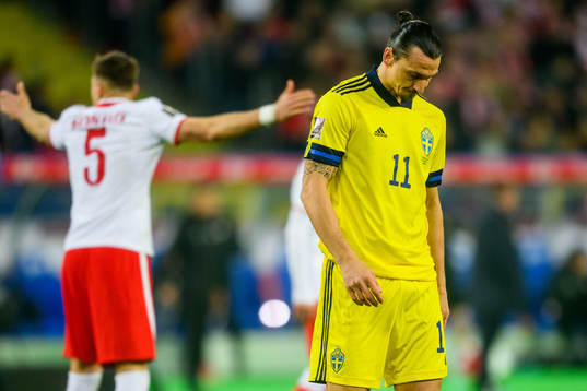 Zlatan Ibrahimovic of Sweden looks dejected