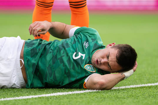 Oisin McEntee of Ireland in pain
