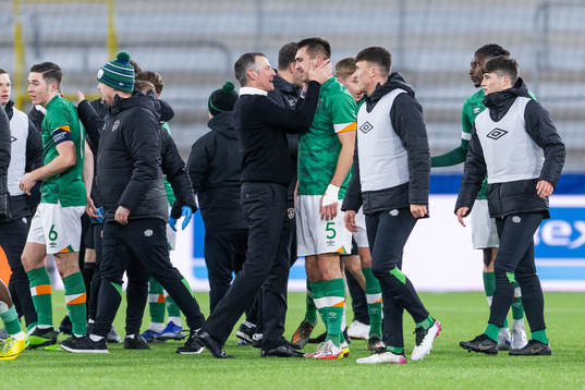 Head coach James Crawford of Ireland celebrates with Oisin