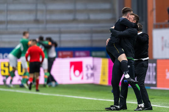 goalkeeper Brian Maher of Ireland celebrate