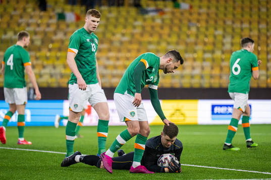 Lee O'Connor and goalkeeper Brian Maher of Ireland celebrate