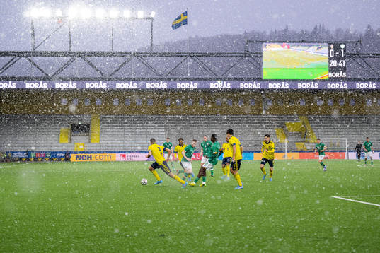 Aiham Ousou and Eric Kahl of Sweden compete for the ball