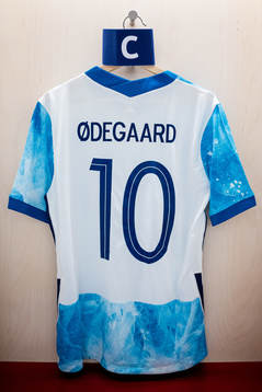 The kit of Martin Ødegaard of Norway in the dressing room