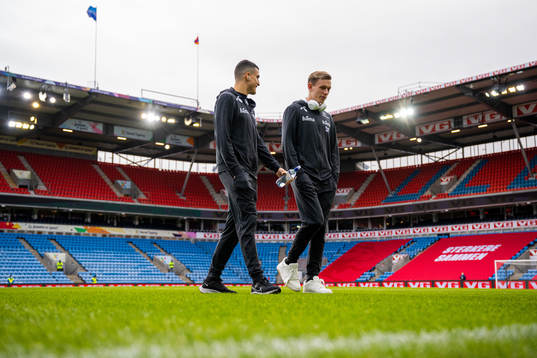 Mohamed Elyounoussi and Marcus Holmgren Pedersen of Norway