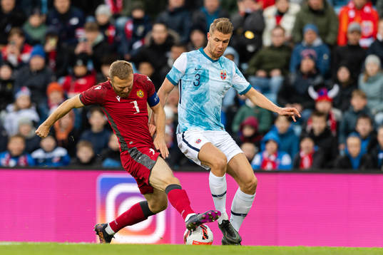 Varazdat Haroyan of Armenia and Kristoffer Ajer of Norway
