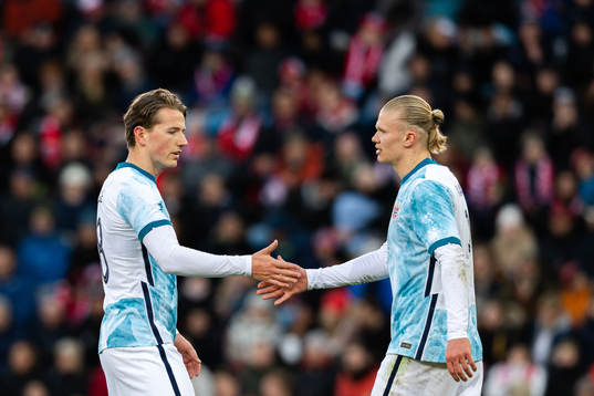 Sander Berge and Erling Braut Haaland of Norway