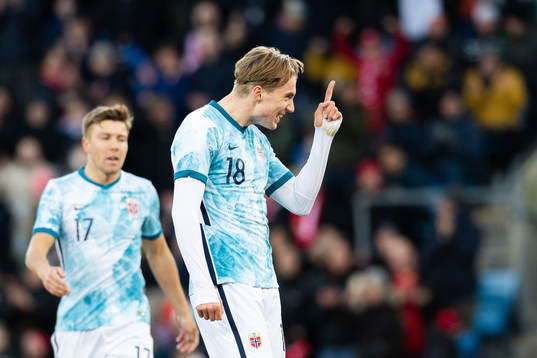 Kristian Thorstvedt of Norway celebrates the 3-0 goal