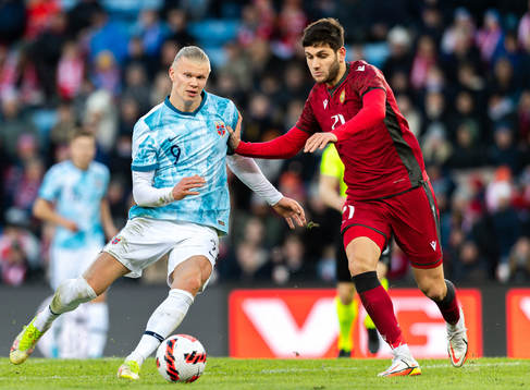 Erling Braut Haaland of Norway and Styopa Mkrtchyan of