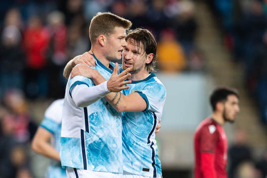 Alexander Sørloth and Stefan Strandberg of Norway