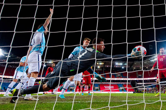 Alexander Sørloth of Norway scores the 8-0 goal behind