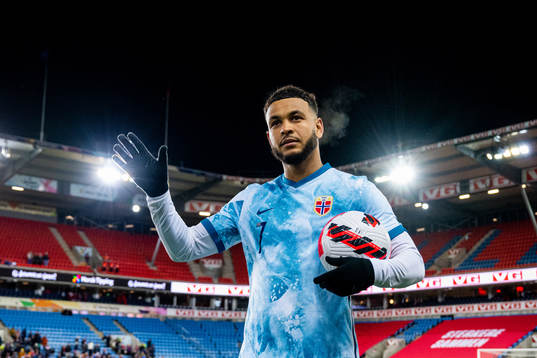 Joshua King of Norway with the match ball