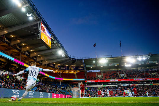 Martin Ødegaard of Norway takes a corner kick