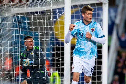 Alexander Sørloth of Norway celebrates