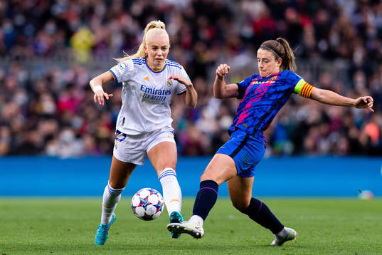 Sofie Svava of Real Madrid and Alexia Putellas of Barcelona