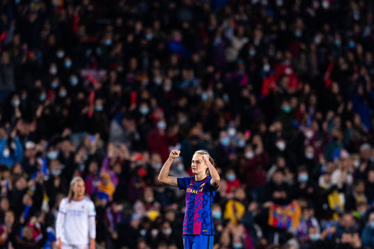 Caroline Graham Hansen of Barcelona celebrates