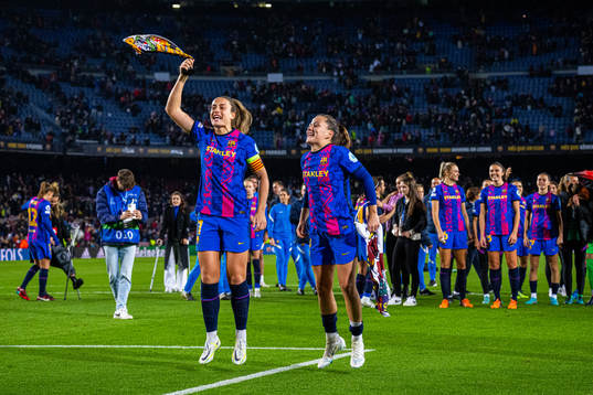 Alexia Putellas and Claudia Pina of Barcelona celebrate