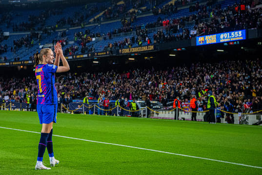 Caroline Graham Hansen of Barcelona celebrates