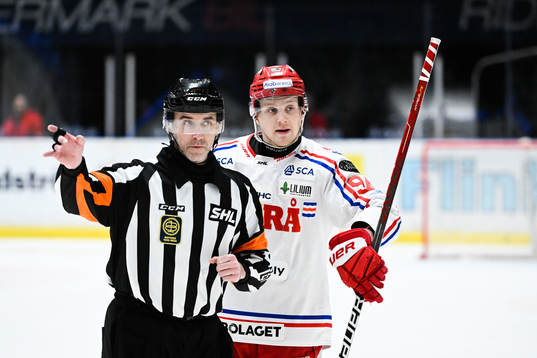 Domare Linus Öhlund och Timrås Sebastian Hartmann