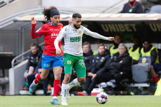 Helsingborgs Adam Kaied och Hammarbys Mohanad Jeahze