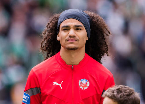 Helsingborgs Adam Kaied innan fotbollsmatchen i Allsvenskan