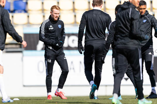 Falkenbergs Linus Borgström före fotbollsmatchen i Ettan