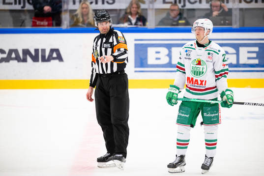Domare Mikael Sjöqvist godkänner Rögles 1-2 mål