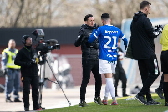 Trelleborgs Simon Amin och tränare Kristian Haynes