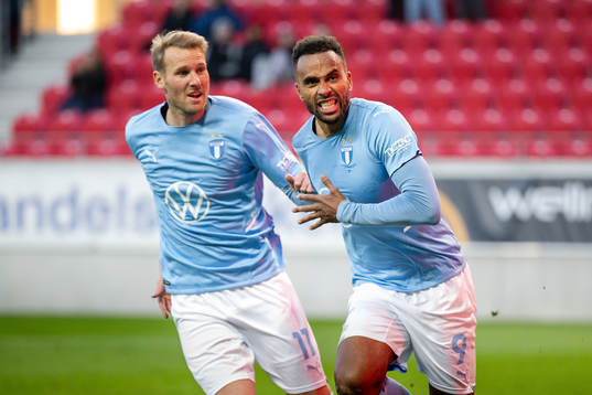 Malmö FFs Ola Toivonen och Isaac Kiese Thelin jublar