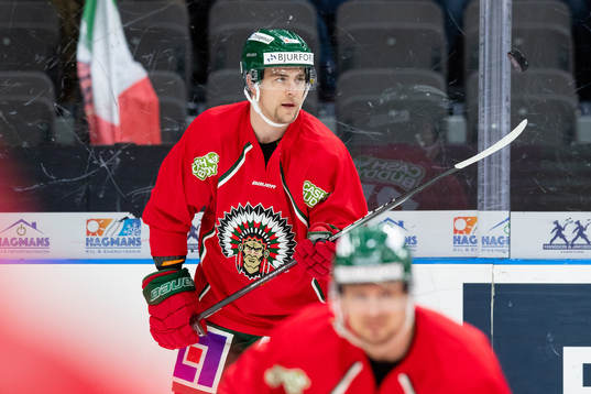 Frölundas Radan Lenc innan kvartsfinal tre i SHL mellan